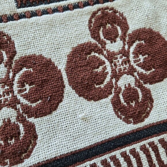 Vintage Throw Blanket Handcrafted Geometric Design Fringed Edges - Picture 3 of 4